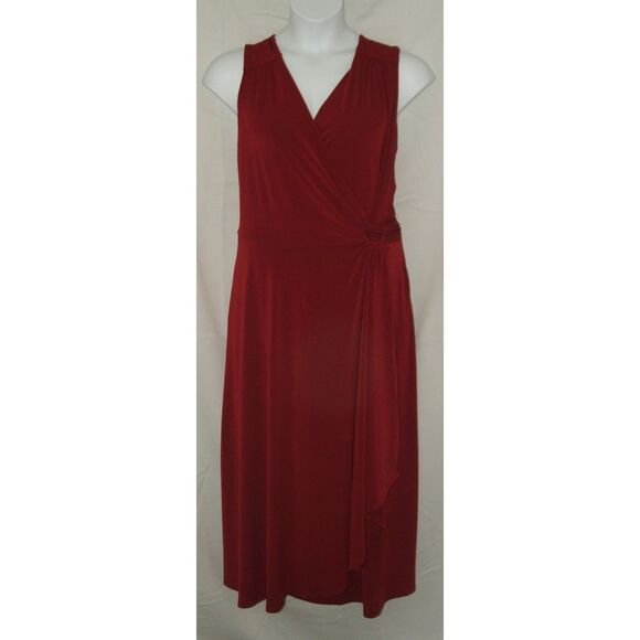 Maroon Plus Sz 22/24 Stretchy Sleeveless Jersey Knit Faux Wrap Dress LANE BRYANT - Picture 1 of 6